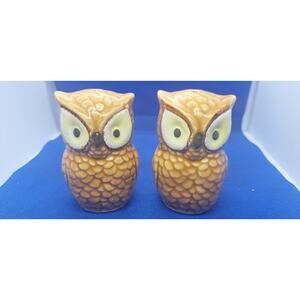 Ceramic Owl Salt & Pepper Shaker Set- Vintage- 3" Tall